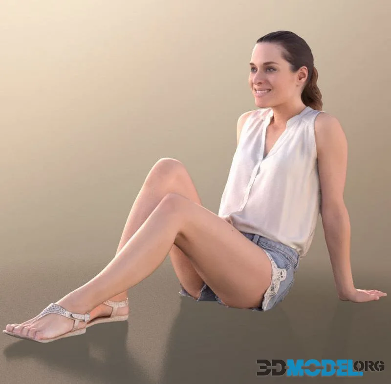 Woman Sitting On Ground Summer Park low-poly (PBR)