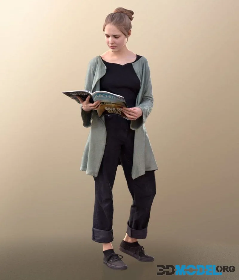 Woman Standing And Reading A Book low-poly (PBR)