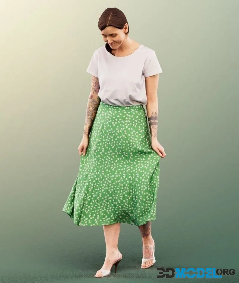 Woman Standing Looking On Long Skirt Summer low-poly (PBR)