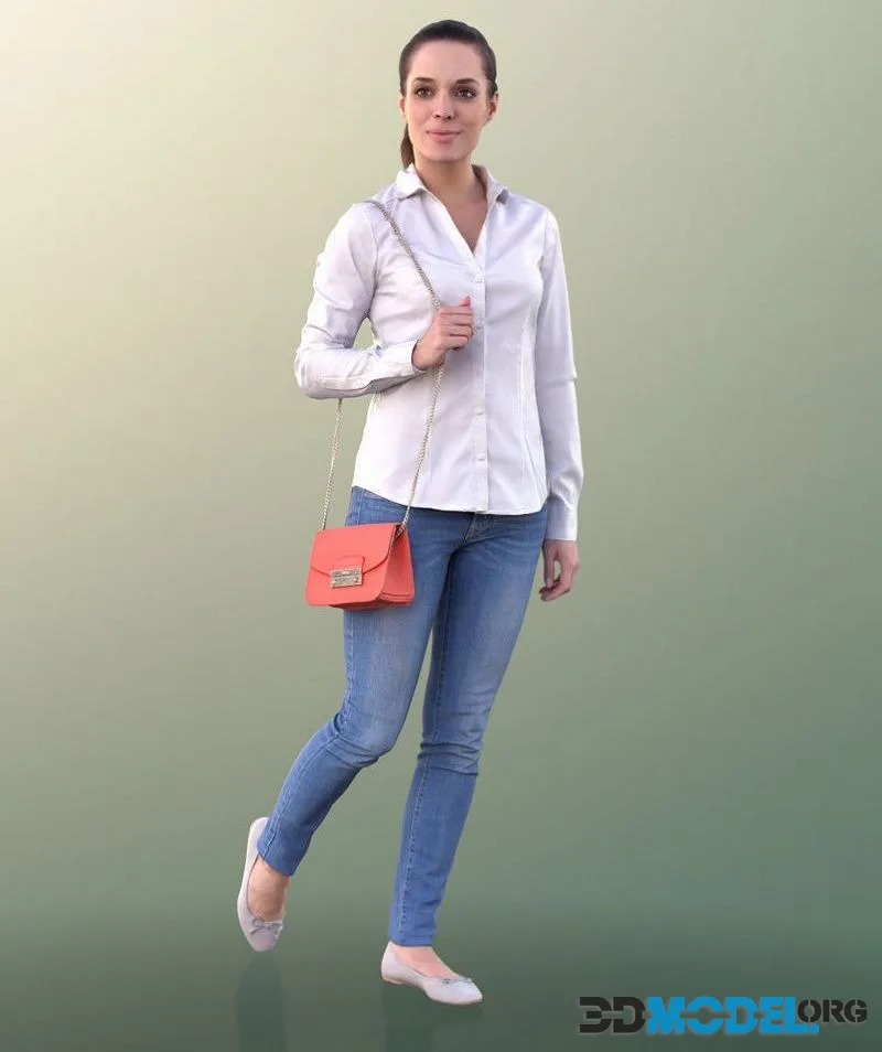 Woman Walking With Red Bag low-poly (PBR)