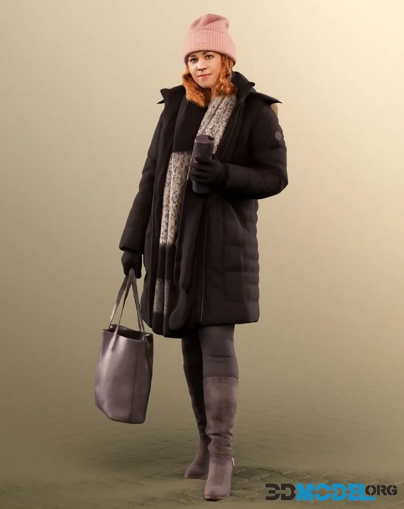 Woman wintercoat coffee bag shopping (PBR)