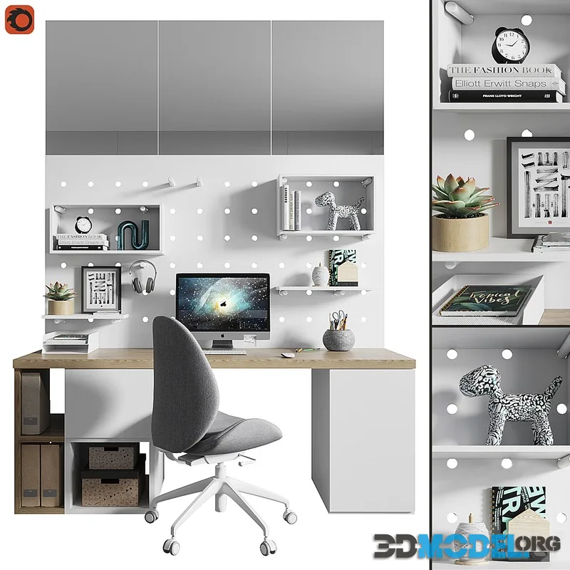 Workstation 6 with computer chair Ikea HATTEFJELL