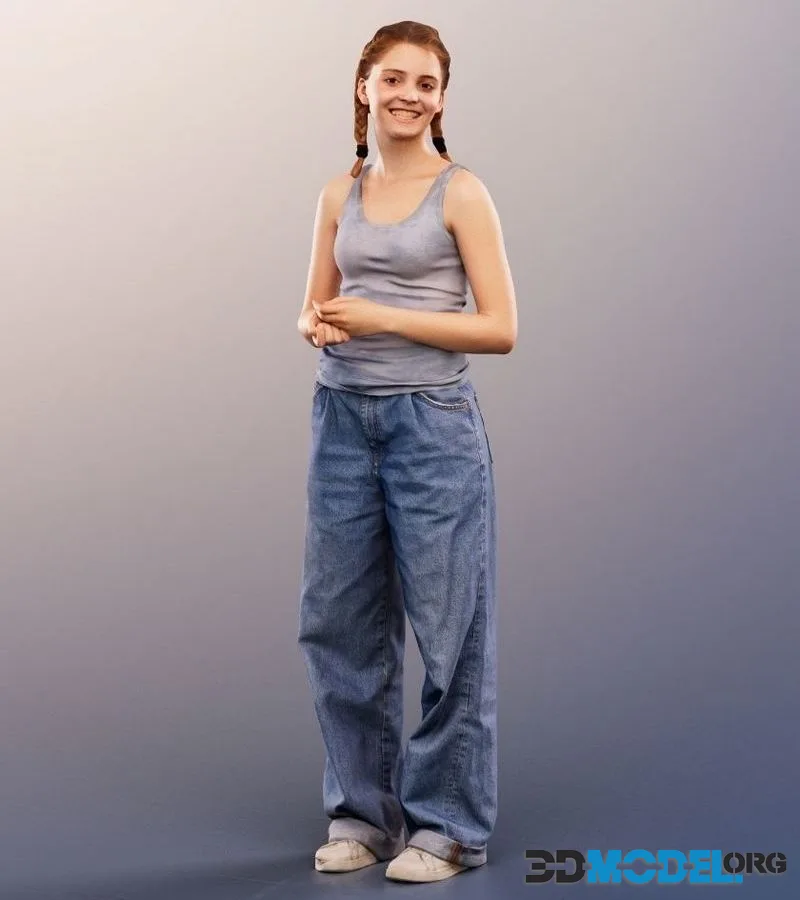 Young Casual Woman Standing low-poly (PBR)