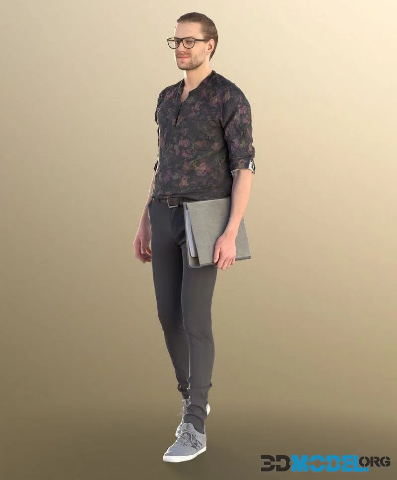 Young Man Standing And Holding A Folder low-poly (PBR)