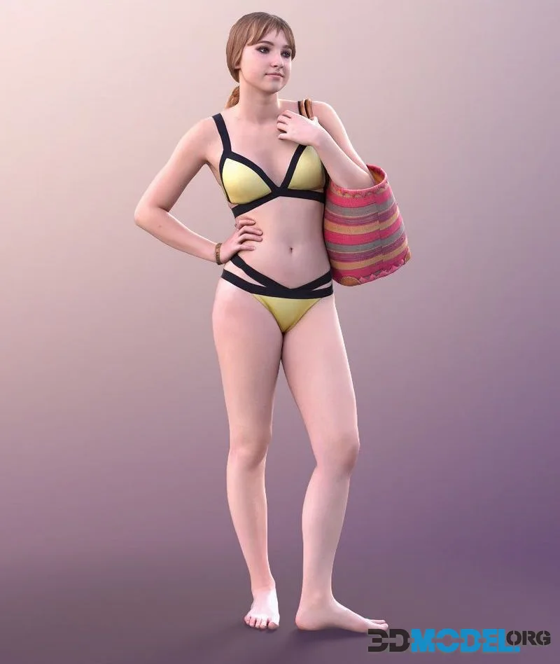 Young Woman In Bikini With Beach Bag (PBR)