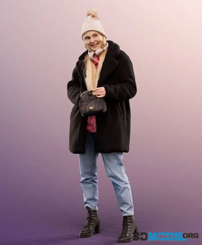 Young Woman In Winter Outfit With Bag low-poly (PBR)