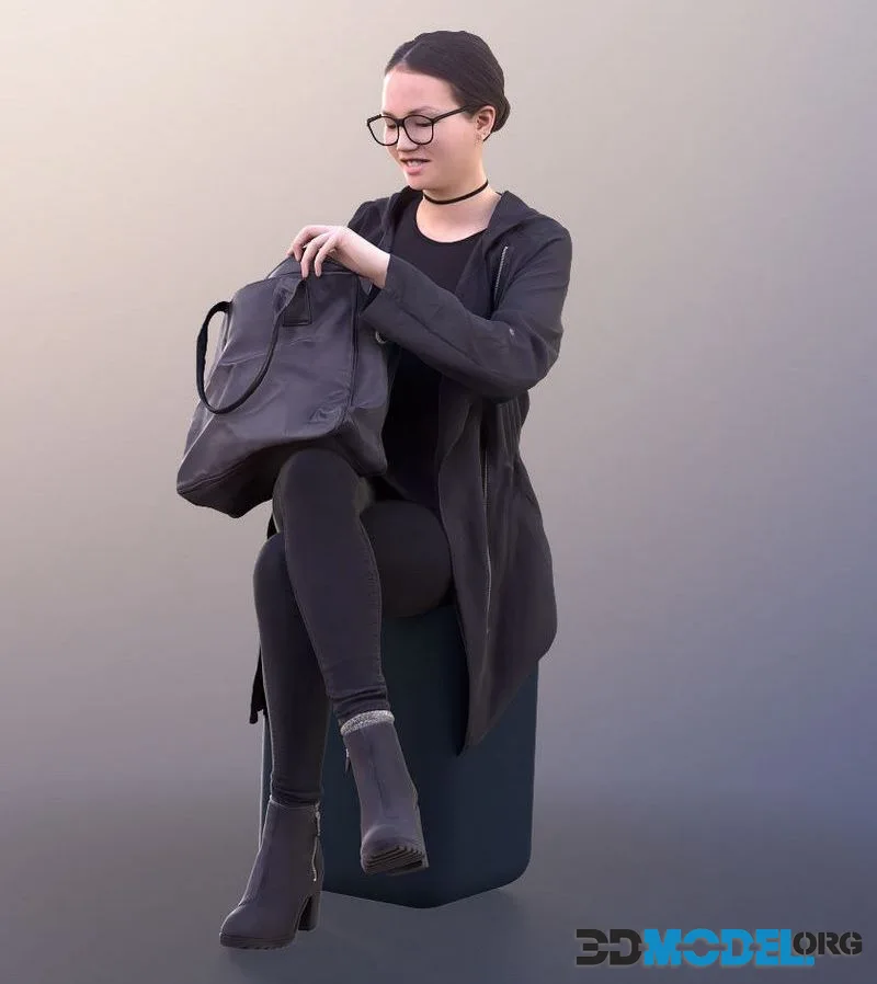 Young Woman Sitting And Searching In Bag low-poly (PBR)