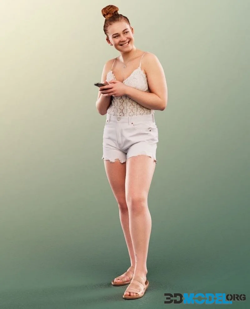 Young Woman Standing With Phone Summer Outfit low-poly (PBR)