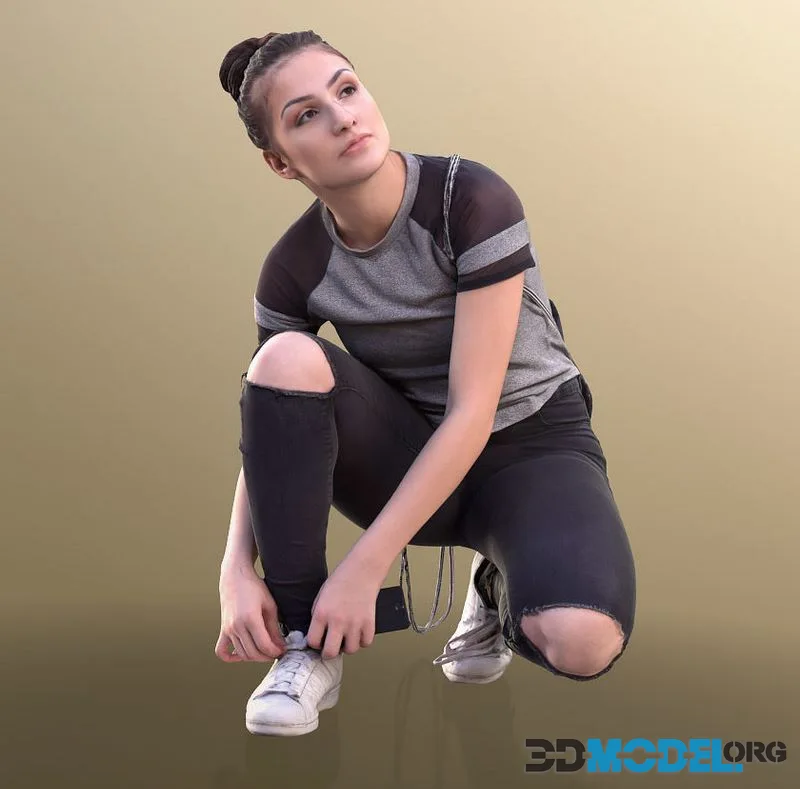 Young Woman Ties Her Shoe low-poly (PBR)