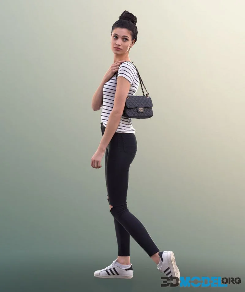 Young Woman With Purse Walking And Looking Around (PBR)