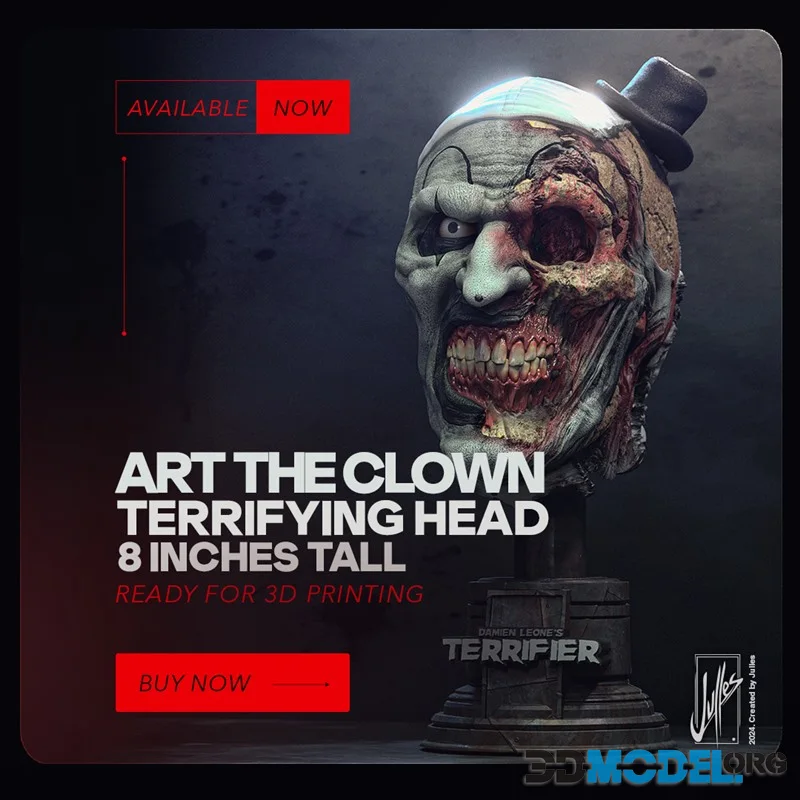 Julles Modelado - Art the Clown Smashed Head 8 inches tall – Printable