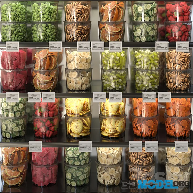 A set of fruits and vegetables cut into cubes. Fruits vegetables