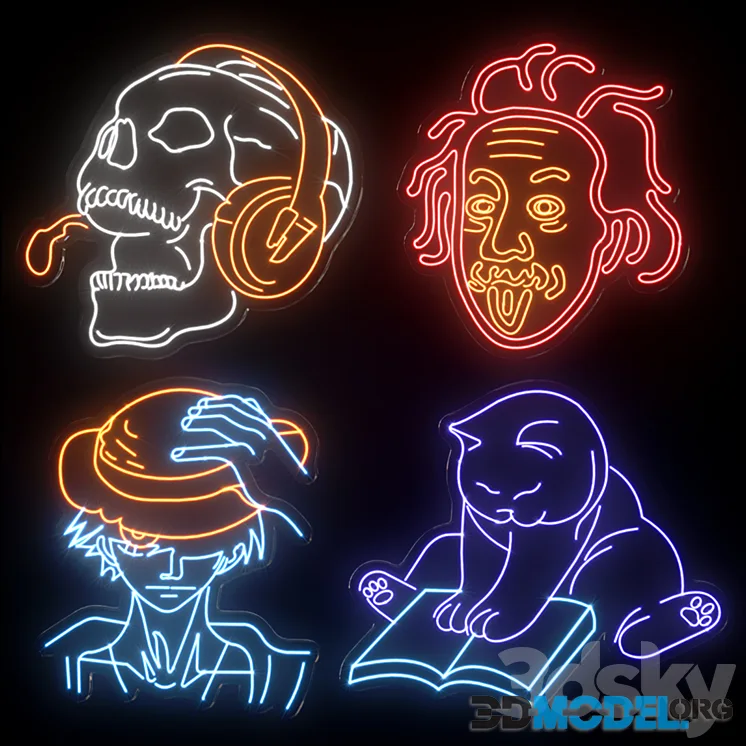 Albert einstein caboy skull cat Neon Light modules Set 0013