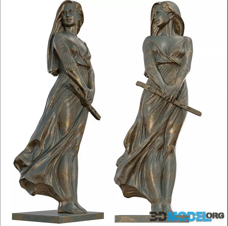 Antique Elegant Woman Sculpture with Flute (PBR)