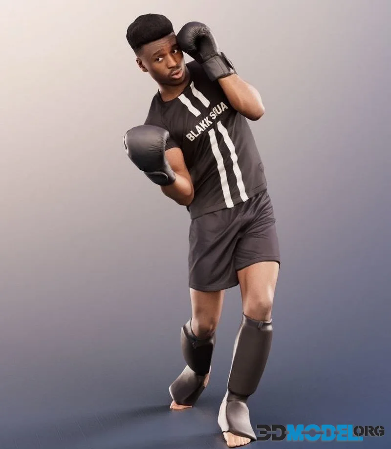 Athletic Black Man Boxing low-poly (PBR)