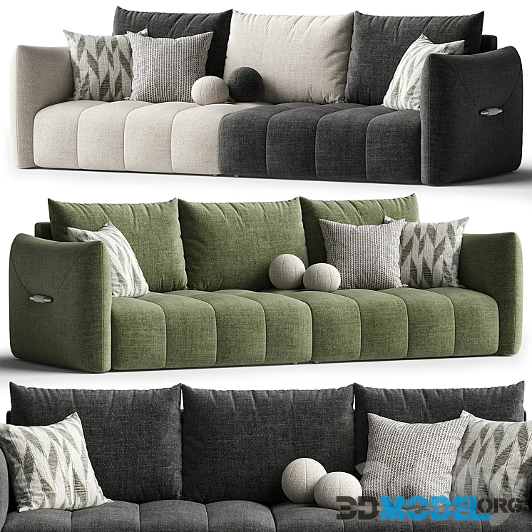 Beige Flannel Square Arm Sofa with Latex Seat Fill & Pillow Back Design