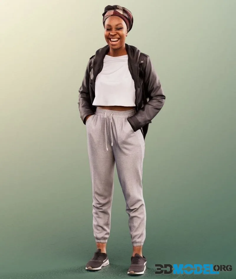 Black Woman Standing And Laughing Hands In Pockets low-poly (PBR)