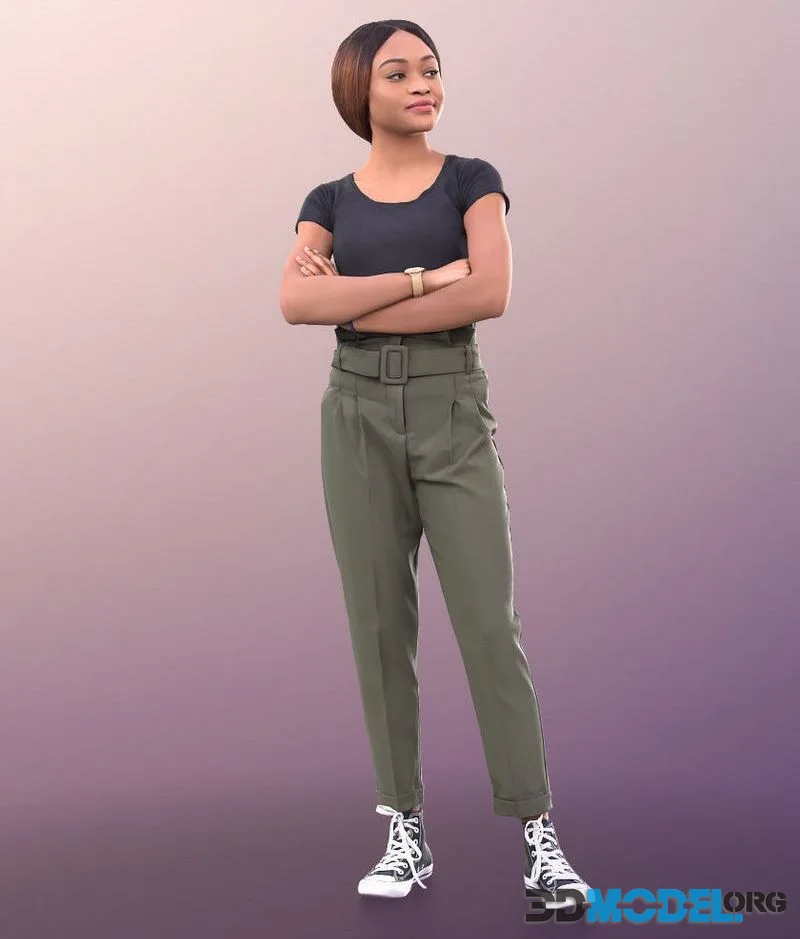 Black Woman Standing Arms Crossed low-poly (PBR)