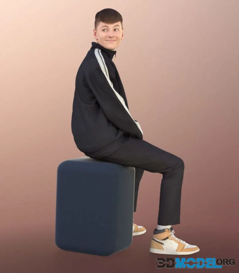 Boy Sitting With Sports Clothing low-poly (PBR)