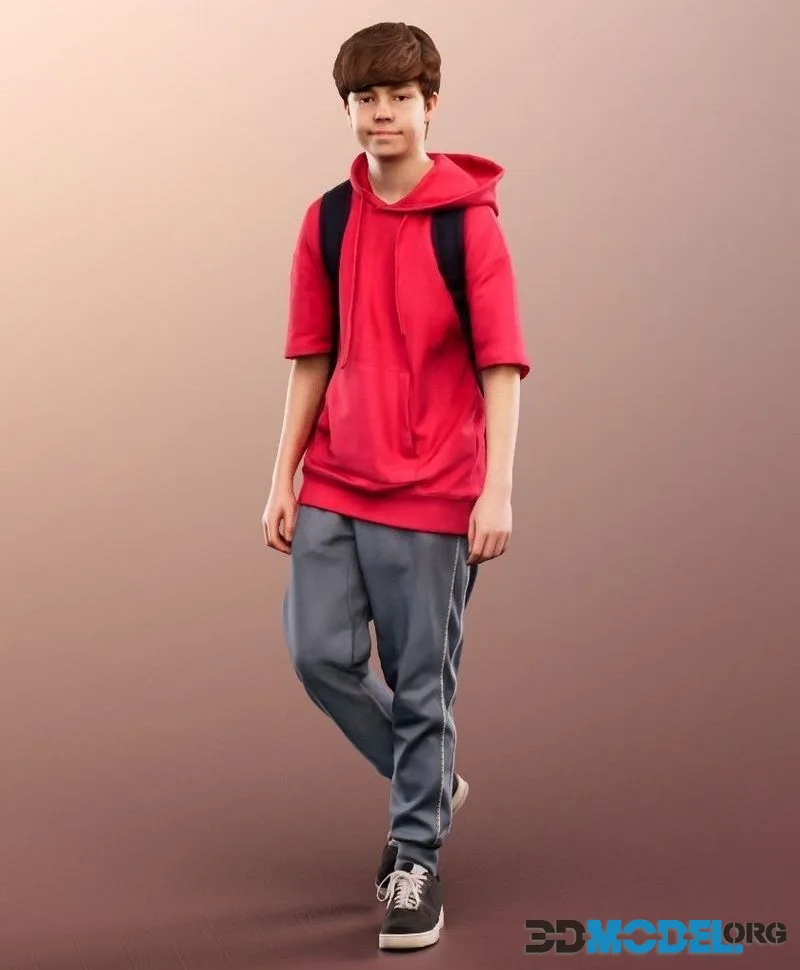 Boy With Backpack Walking low-poly (PBR)