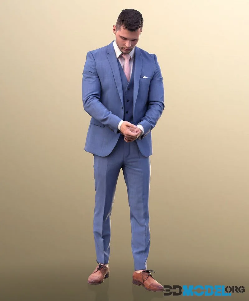 Business Man Fixing Button low-poly (PBR)