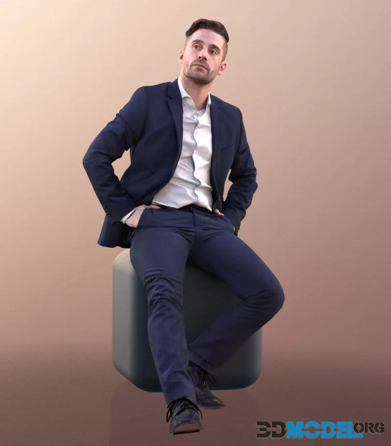 Business Man Sitting And Looking Around low-poly (PBR)