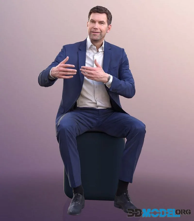 Business Man Sitting And Talking Gesticulate low-poly (PBR)