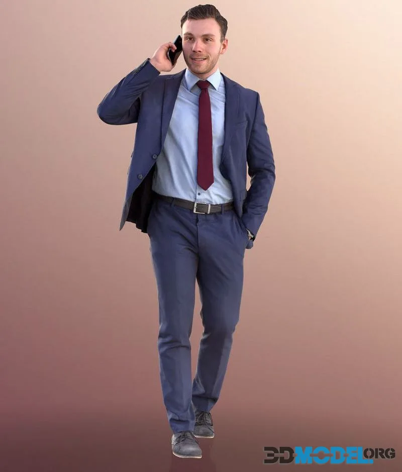 Business Man Talking On Phone Walking low-poly (PBR)