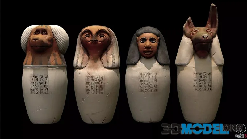 Canopic jars from Ancient Egypt low-poly (PBR)