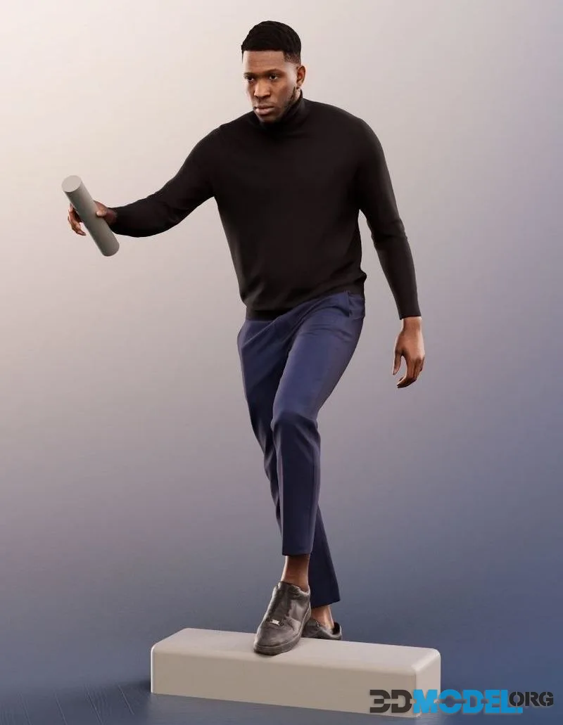 Casual Black Man Walking Up Stairs low-poly (PBR)