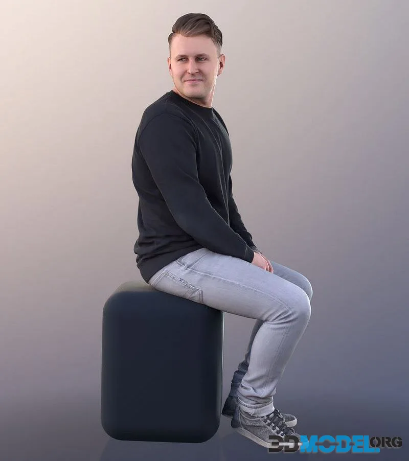 Casual Guy Sitting Looking Back low-poly (PBR)