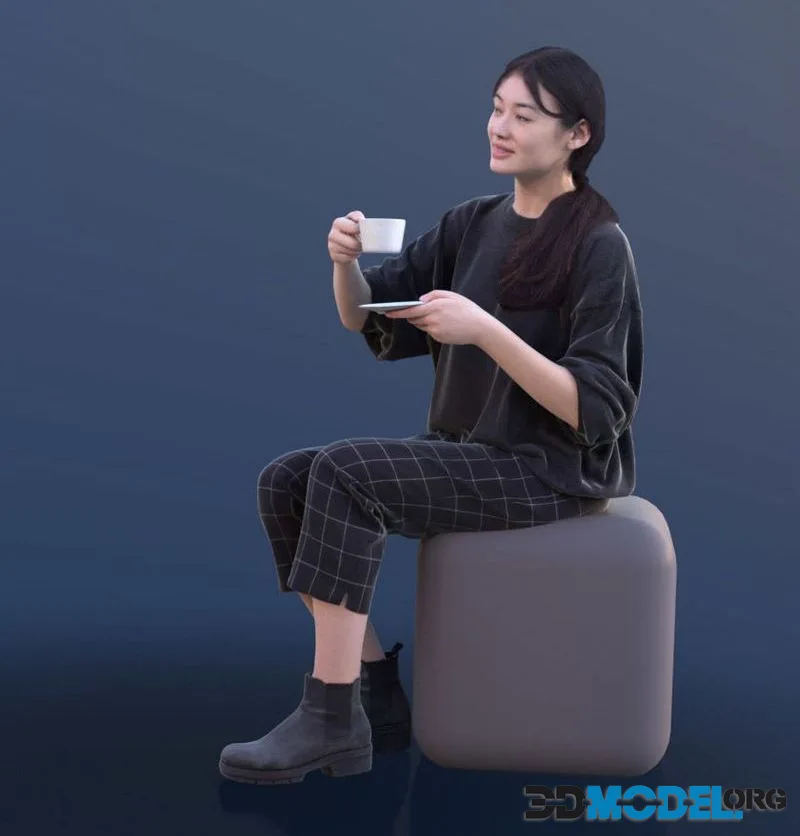 Casual Sitting Girl low-poly (PBR)