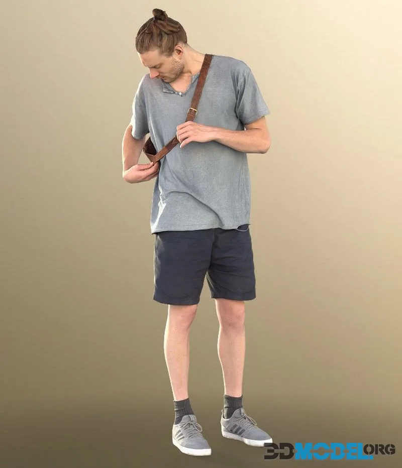 Casual Street Style Guy with Bag low-poly (PBR)