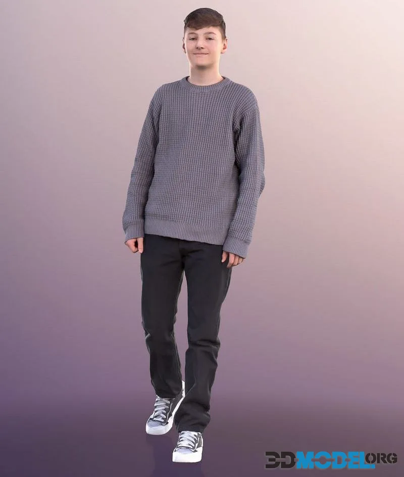 Casual Teenage Boy Walking low-poly (PBR)