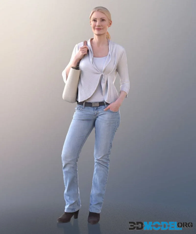 Casual Woman Standing Holding A Bag low-poly (PBR)