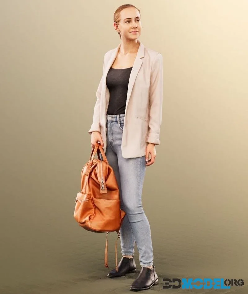Casual Woman Standing With Bag low-poly