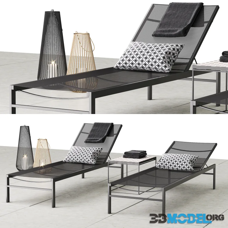 CB2 idle black sun lounger set