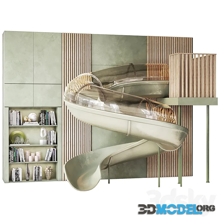 Children’s wall with slide and decor