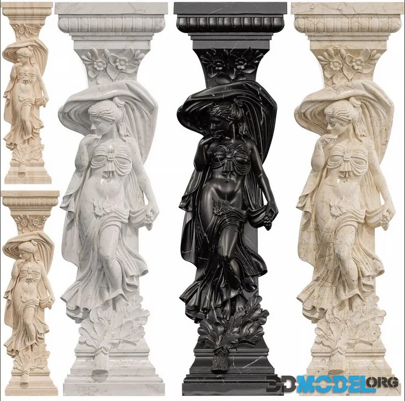 Classical Female Column Sculpture Ornamental low-poly (PBR)