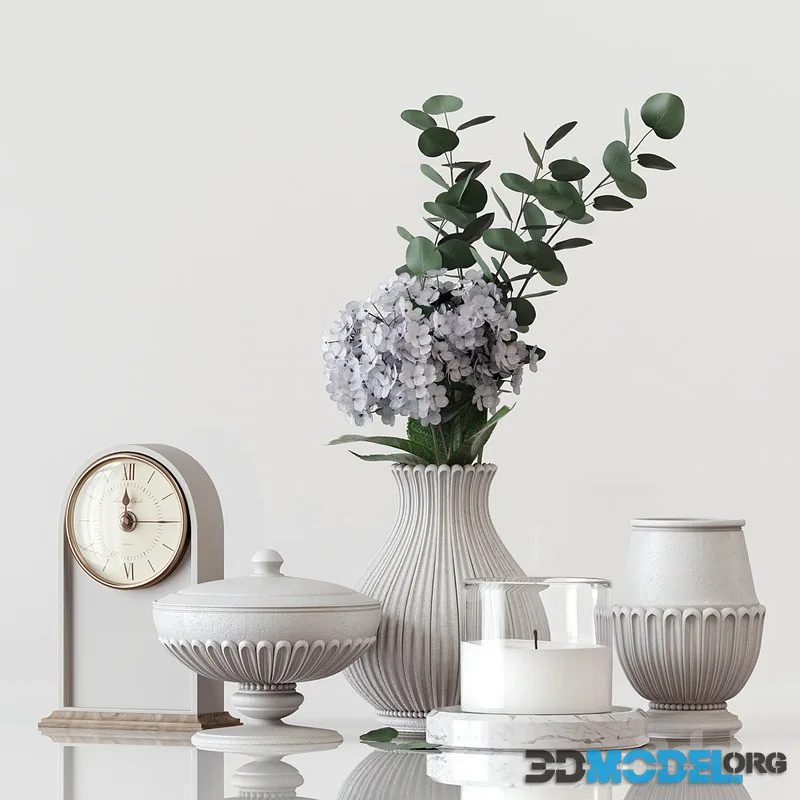Decorative set_013 with vases, flowers, clocks