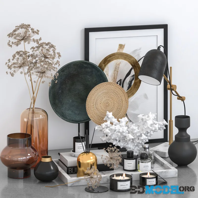 Decorative set 04 (lamp, vases, candles)