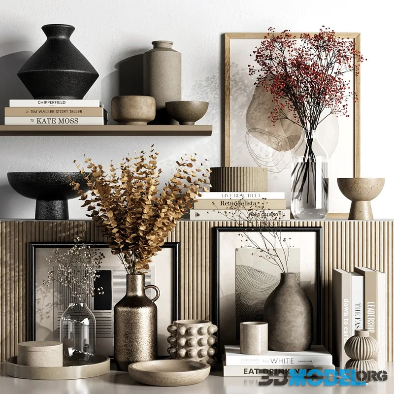 Decorative set with dried flowers, vases and paintings 84