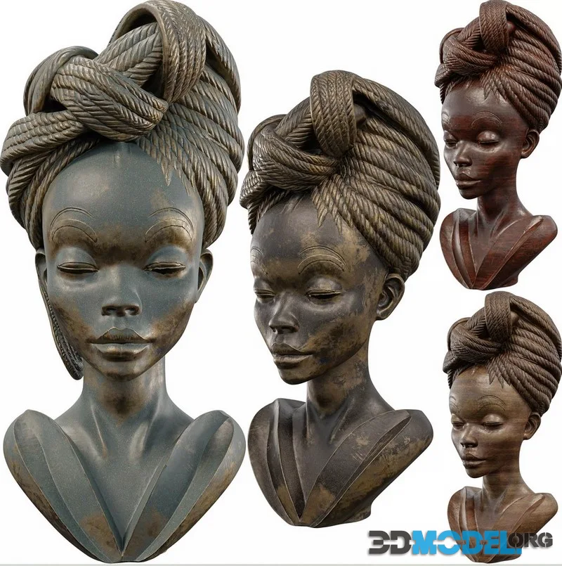 Elegant Braided Bust Sculpture low-poly (PBR)
