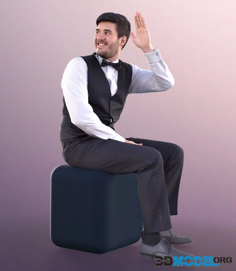 Elegant Man Sitting And Waving low-poly (PBR)