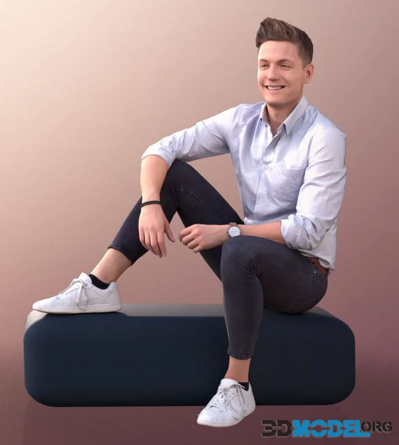 Elegant Man Sitting low-poly (PBR)