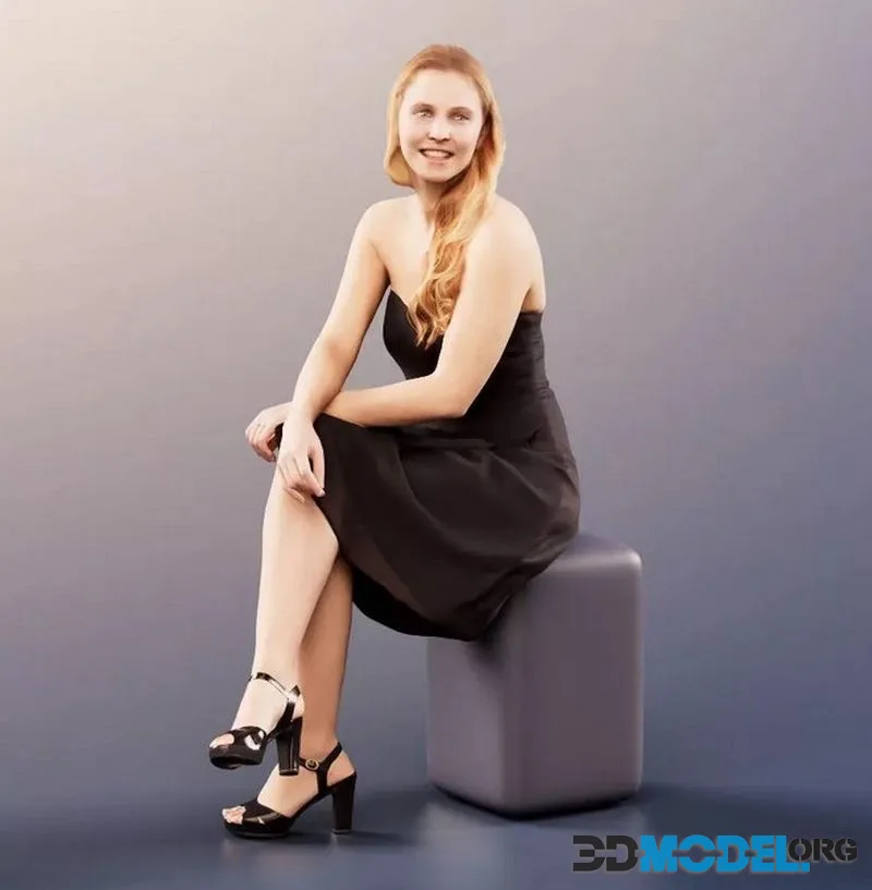 Elegant Woman Sitting Black Dress (PBR)