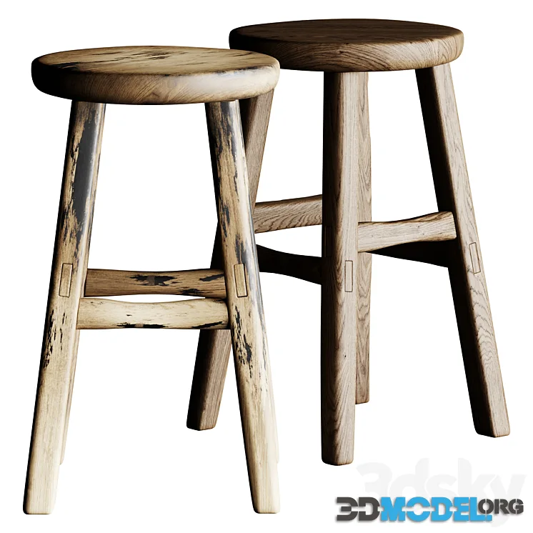 French Wooden Stool or Side Table