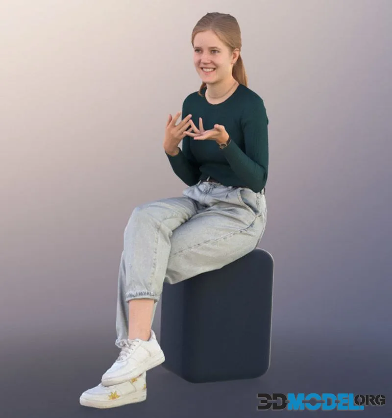 Girl Young Sitting Talking Pretty Jeans Pullover (PBR)
