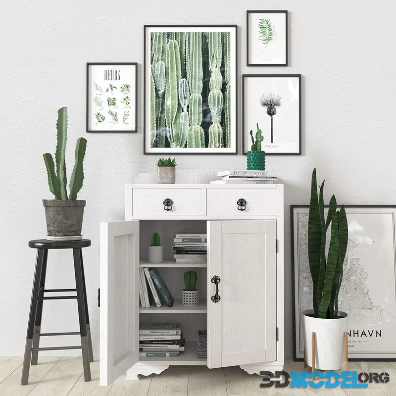 Green and white set with plants