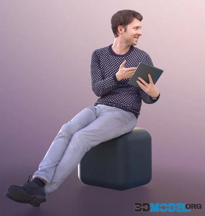 Guy Sitting Watching IPad Tablet low-poly (PBR)